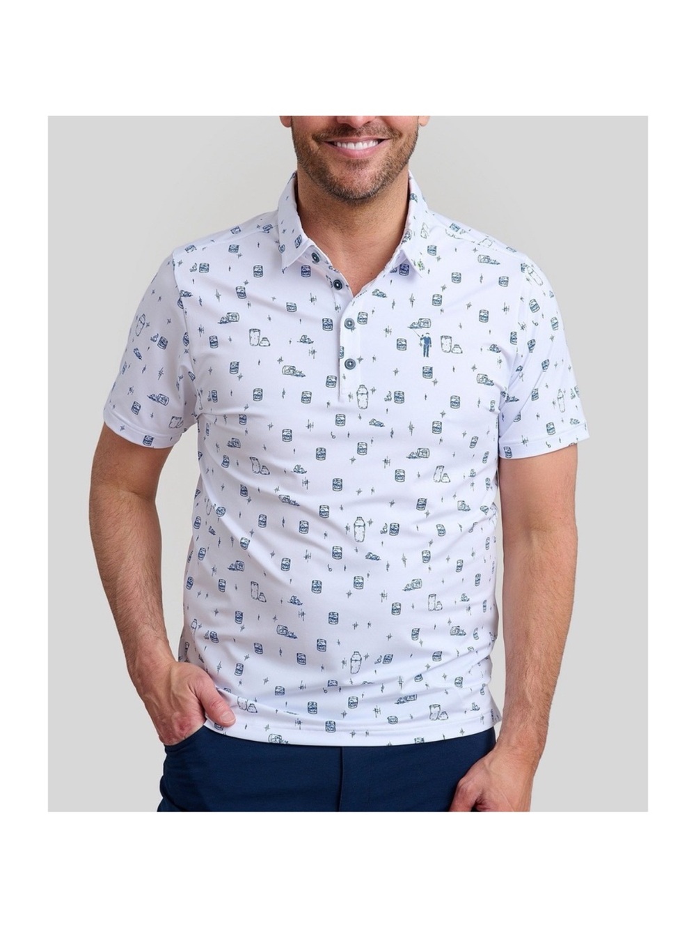 Off the Rocks Men's White Short-Sleeve Printed Polo Shirt